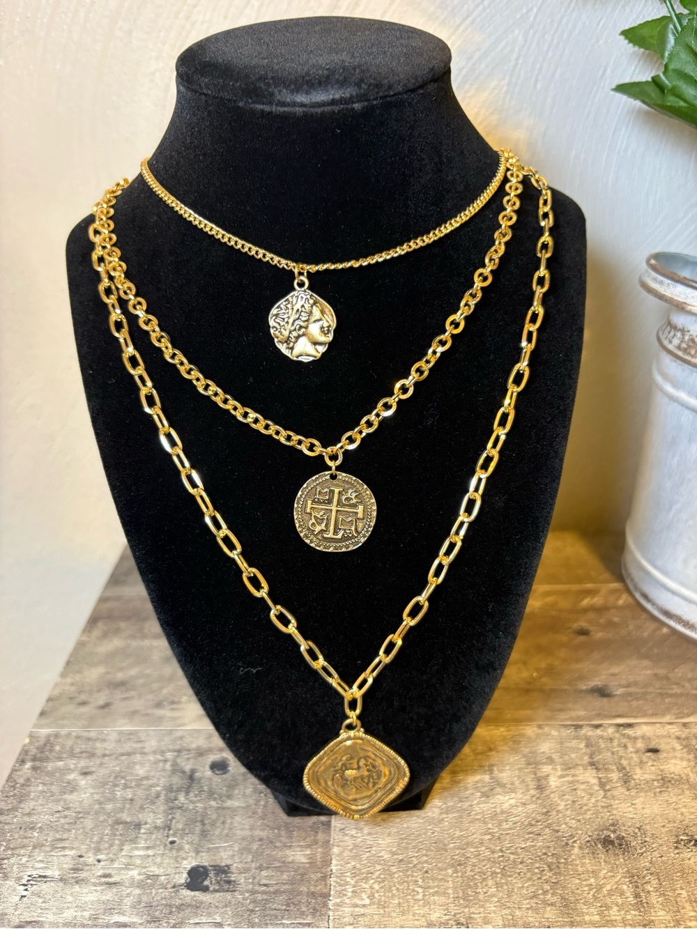 Gold-Tone Layered Coin Pendant Necklace - Women Jewelry